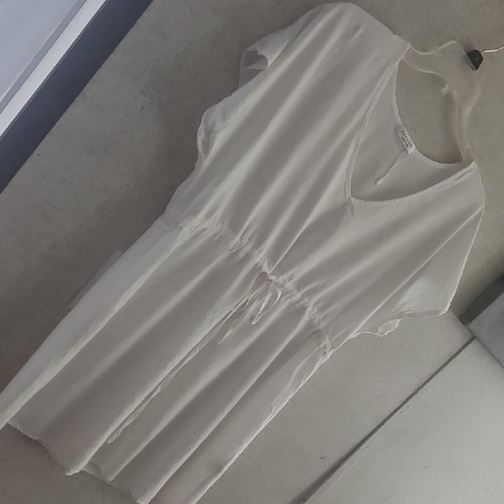 Lightweight Cream Tunic Dress with Drawstring Waist